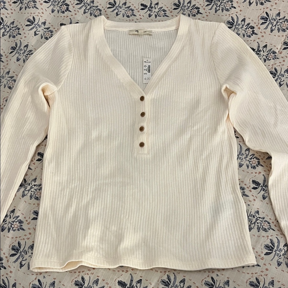 Cream Ribbed Madewell Long Sleeve Top